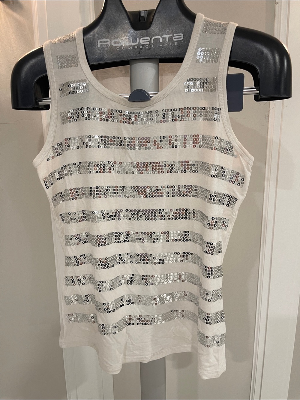 Women's Silver Sequin Stripe Cream Tank Top - Unbranded